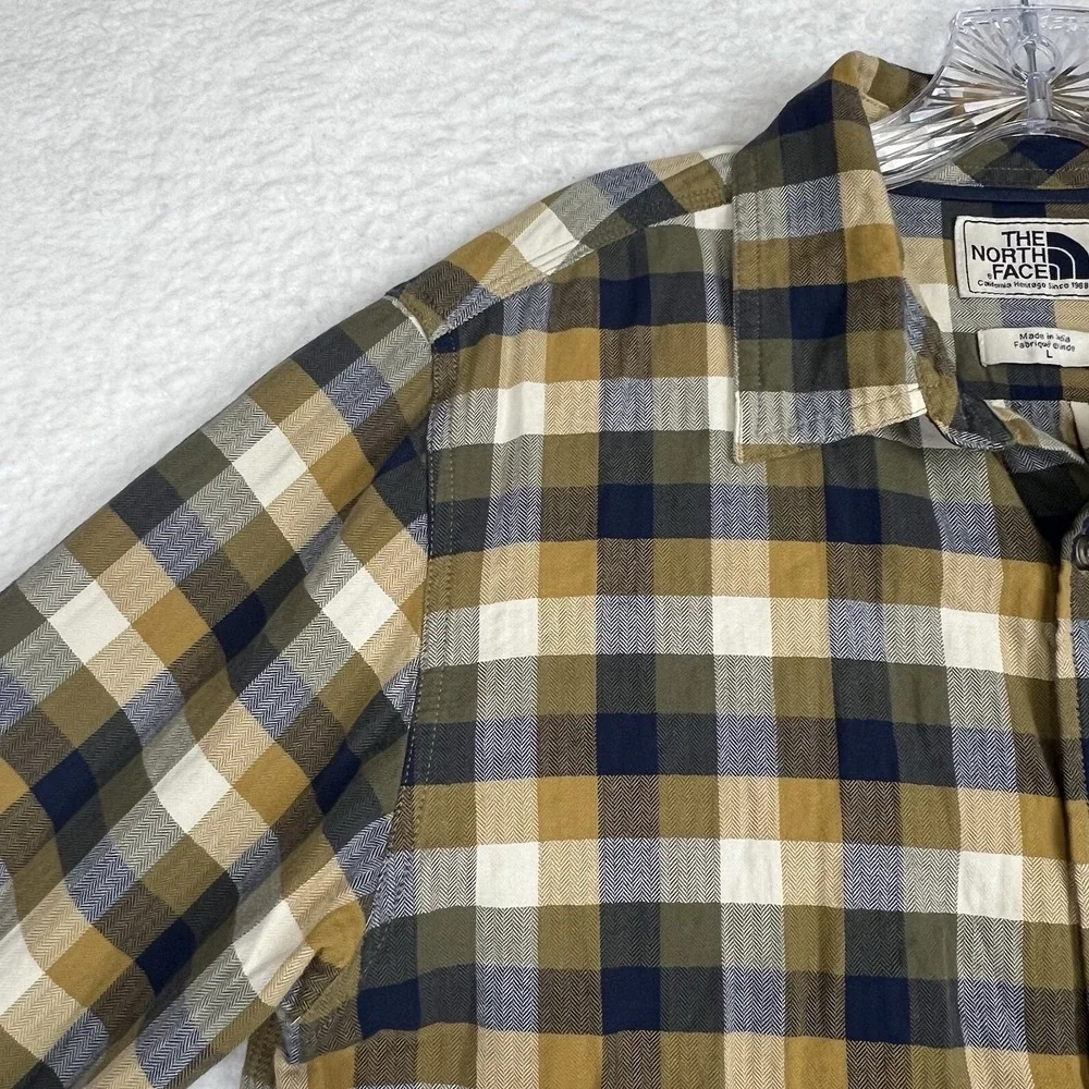 THE NORTH FACE Button Up Shirt Blue Green Plaid Lockhart‎ Flannel Men's Large